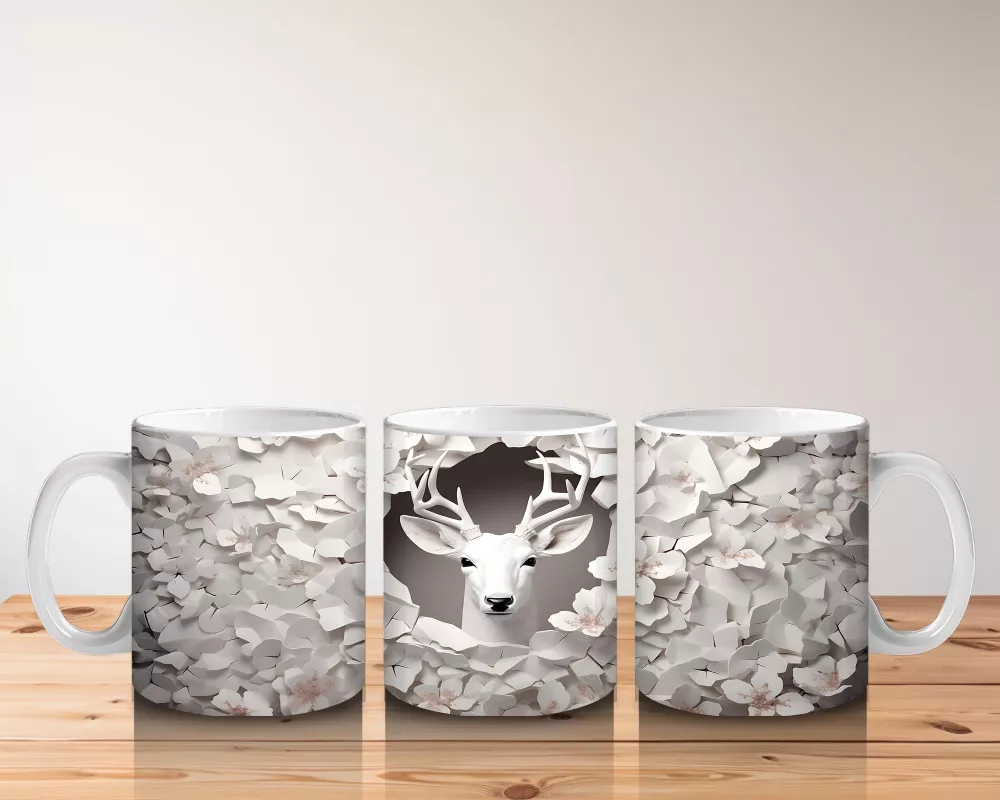 Çatlak Duvardan Bakan Soyut Geyik Figürü – Baskılı Kahve Kupası - 5