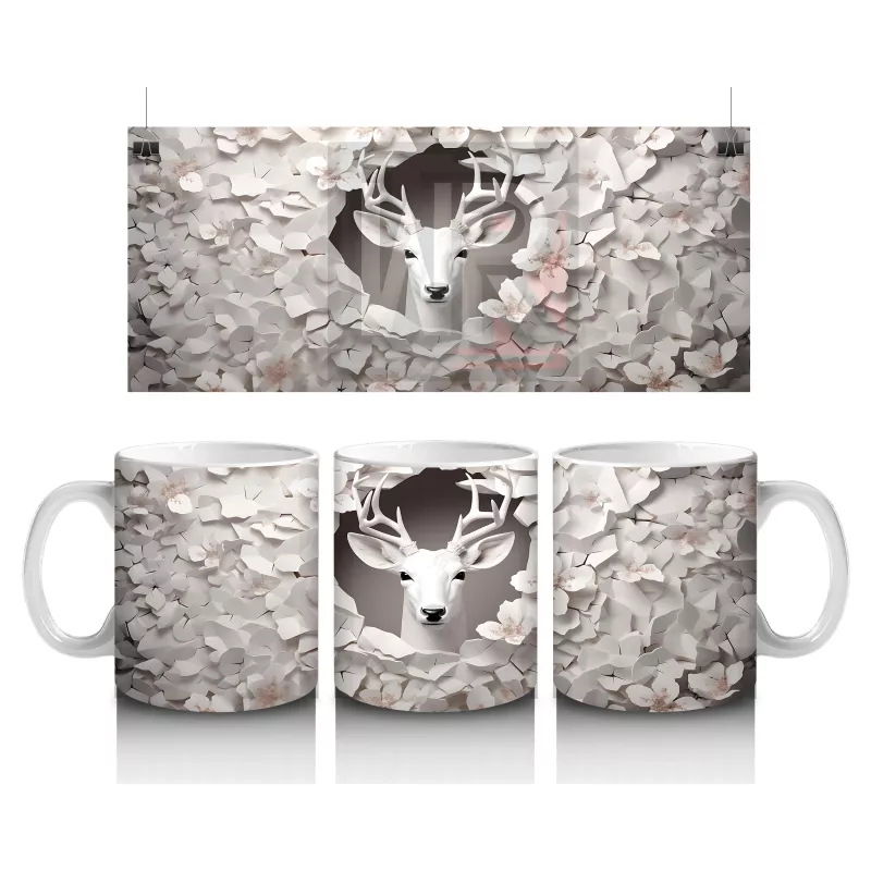 Çatlak Duvardan Bakan Soyut Geyik Figürü – Baskılı Kahve Kupası