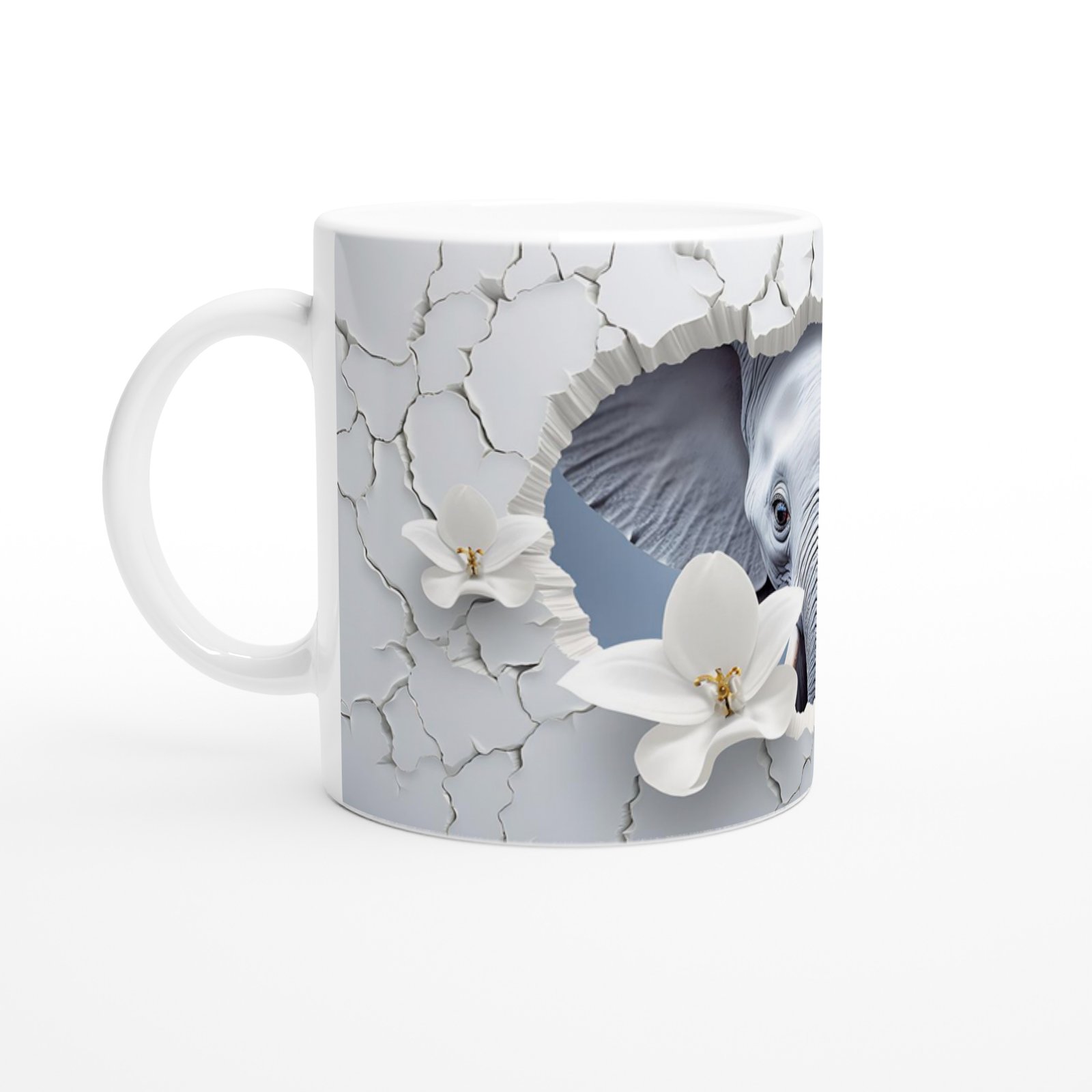 Çatlak Duvarın Ardından Bakan Fil Temalı Baskılı Kupa Bardak - 2