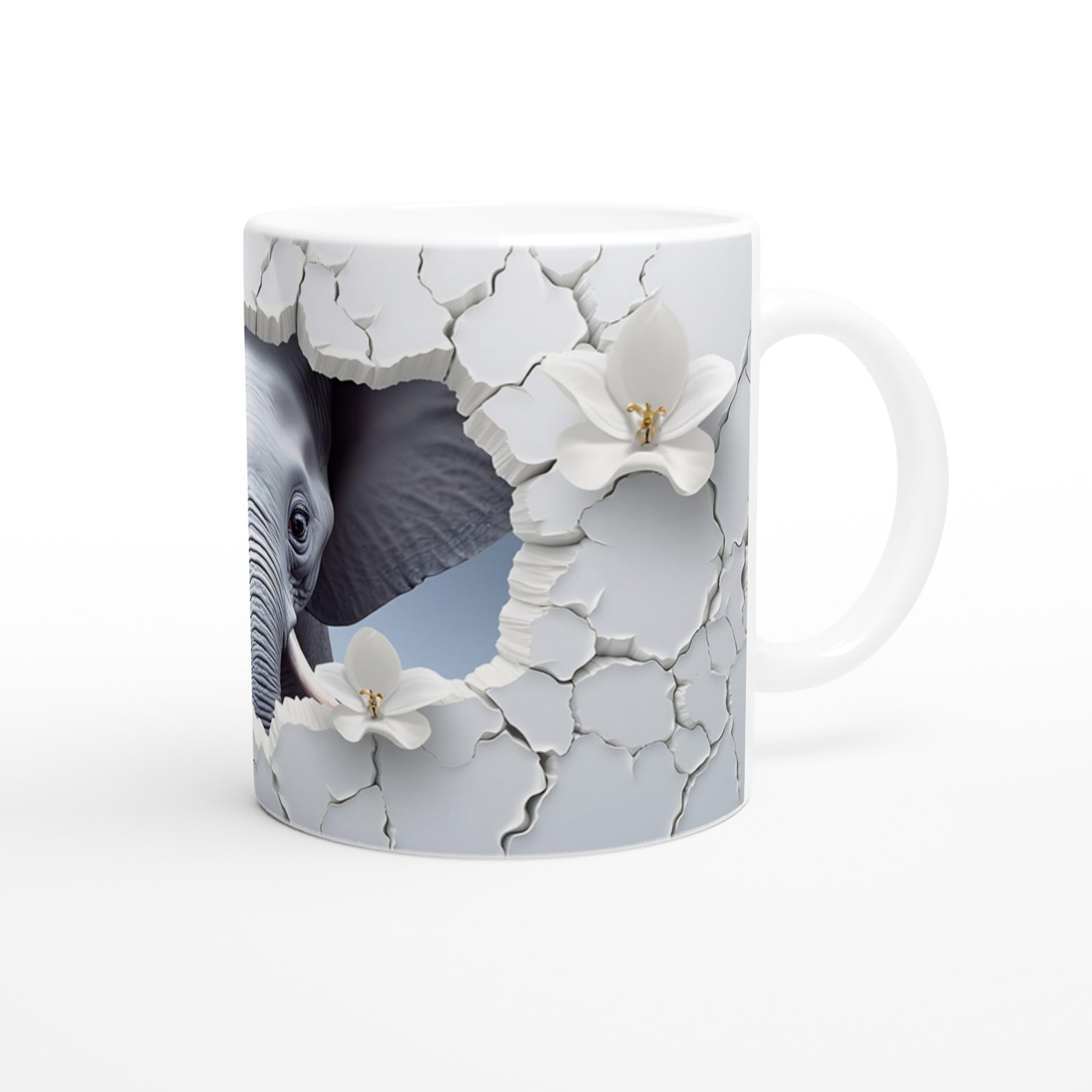 Çatlak Duvarın Ardından Bakan Fil Temalı Baskılı Kupa Bardak - 3