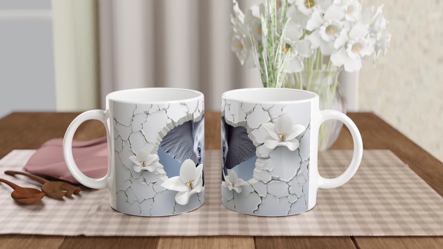 Çatlak Duvarın Ardından Bakan Fil Temalı Baskılı Kupa Bardak - 5