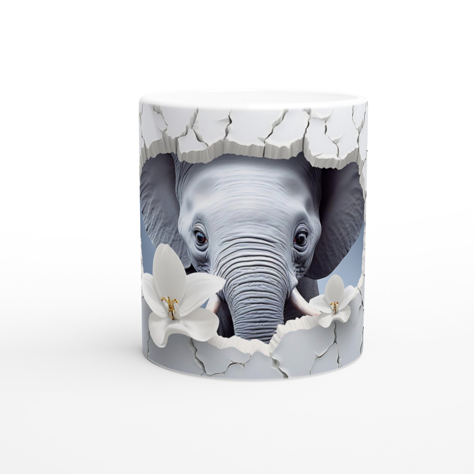 Çatlak Duvarın Ardından Bakan Fil Temalı Baskılı Kupa Bardak