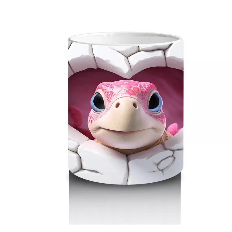 Çatlak Kalpten Bakan Sevimli Kaplumbağa Maskot – Baskılı Kahve Kupası - 3
