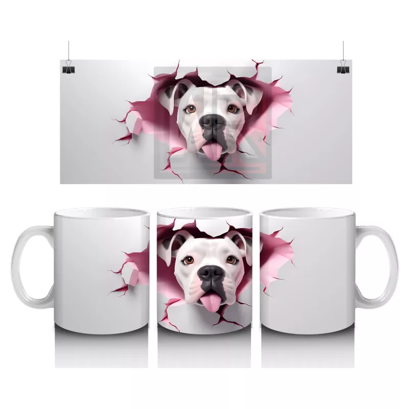Çatlak Pembe Zeminden Bakan Sevimli Beyaz Köpek - Baskılı kahve kupası