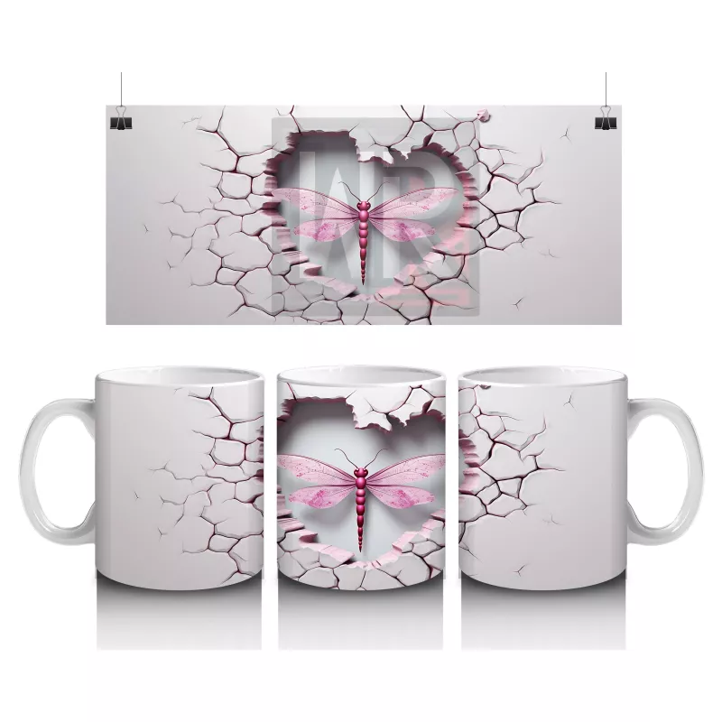 Çatlak Zemin Üzerinde Pembe Kanatlı Yusufçuk – Baskılı Kahve Kupası