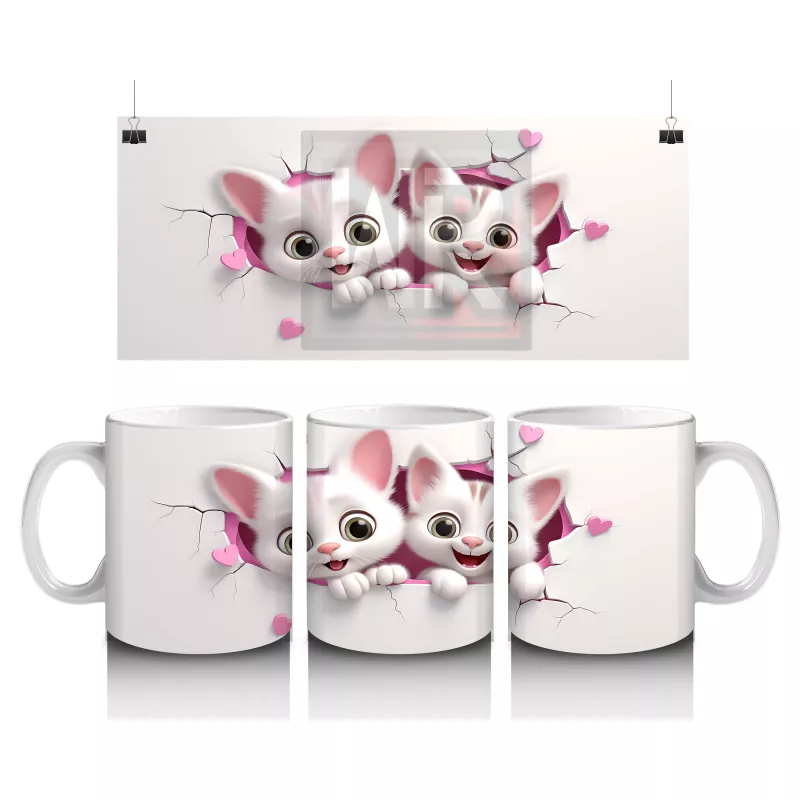 Çatlak Zeminden Bakan İkiz Sevimli Kedi Yavruları - Baskılı kahve kupası