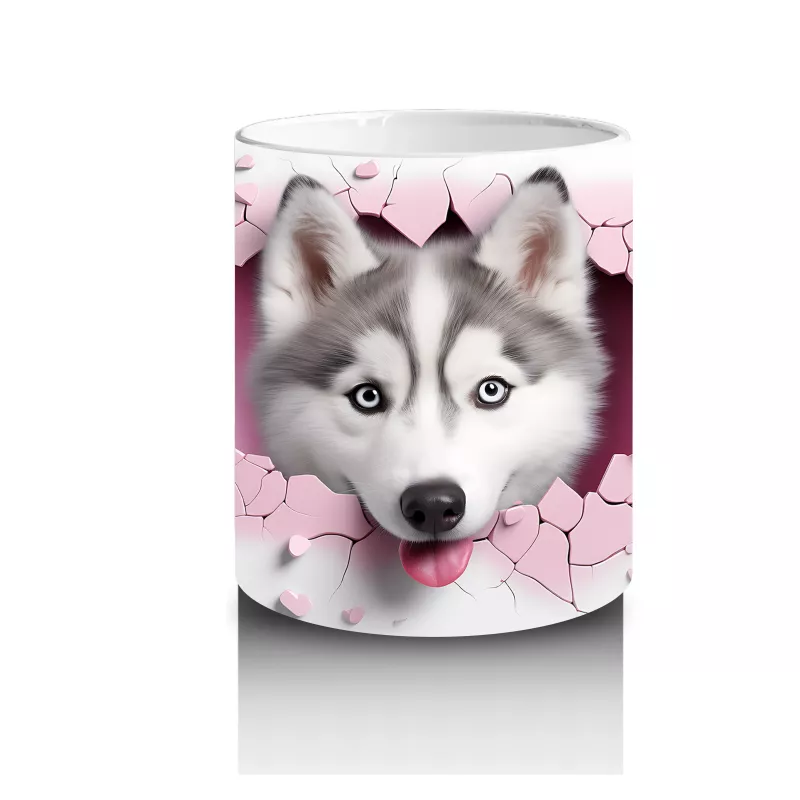 Çatlak Zeminden Bakan Sevimli Husky İllüstrasyonu - Baskılı kahve kupası - 3