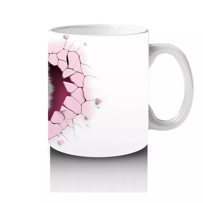 Çatlak Zeminden Bakan Sevimli Husky İllüstrasyonu - Baskılı kahve kupası - 4