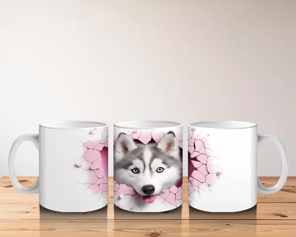 Çatlak Zeminden Bakan Sevimli Husky İllüstrasyonu - Baskılı kahve kupası - 5