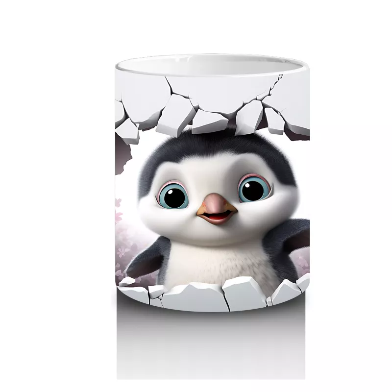Çatlak Zeminden Bakan Sevimli Penguen İllüstrasyonu - Baskılı kahve kupası - 3