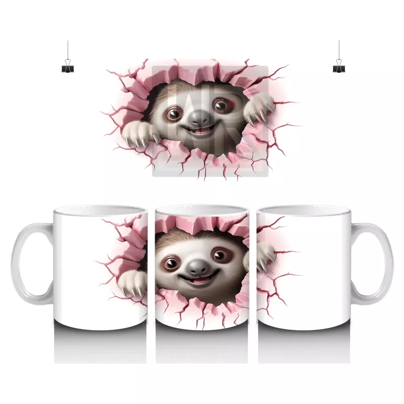 Çatlak Zeminden Bakan Sevimli Tembel Hayvan Figürü - Baskılı kahve kupası