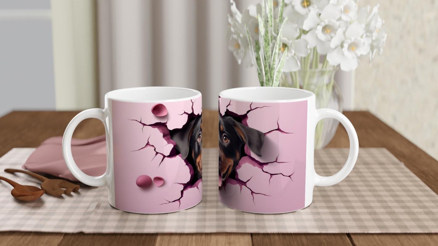 Çatlaktan Bakan Rottweiler Temalı Baskılı Kupa Bardak - 5