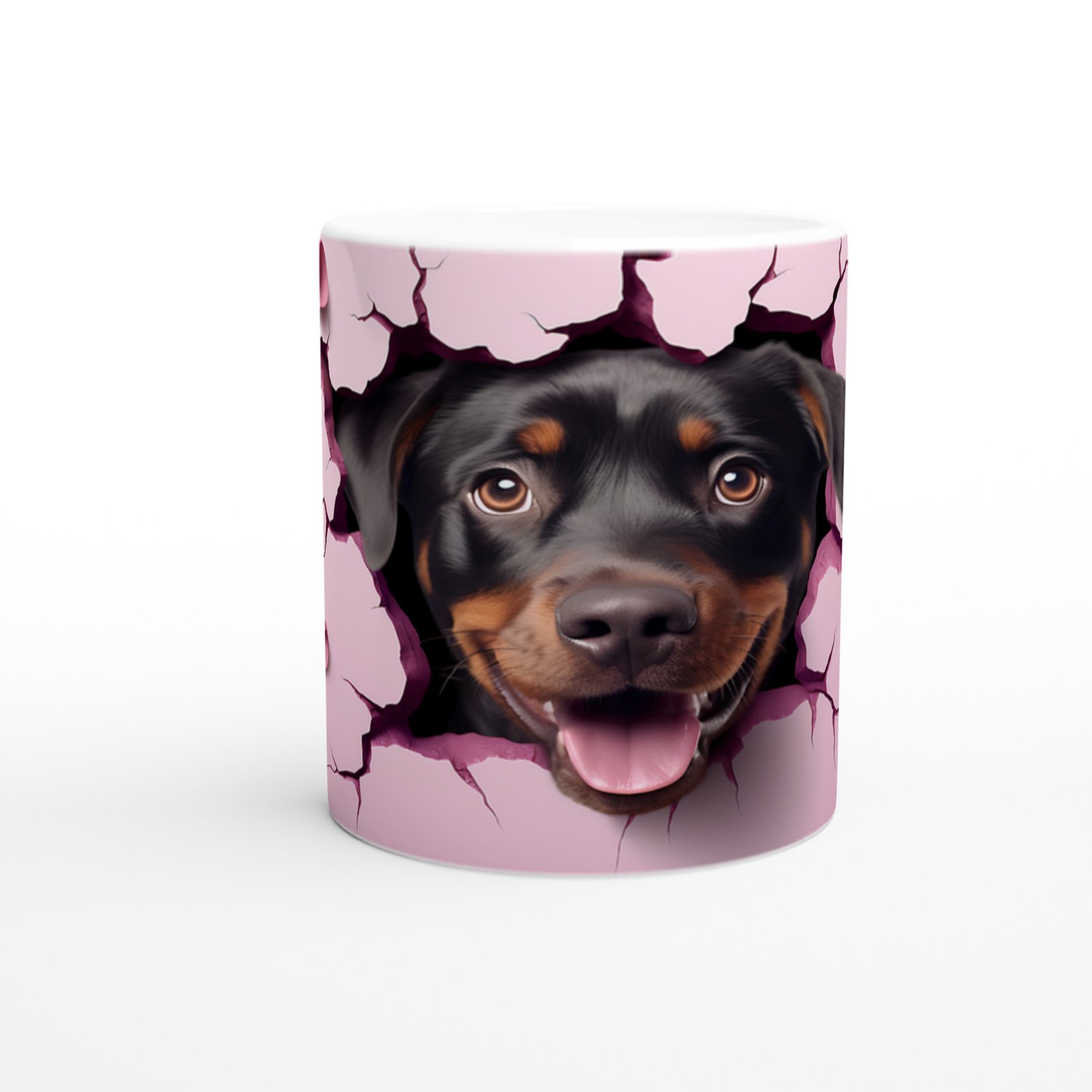 Çatlaktan Bakan Rottweiler Temalı Baskılı Kupa Bardak