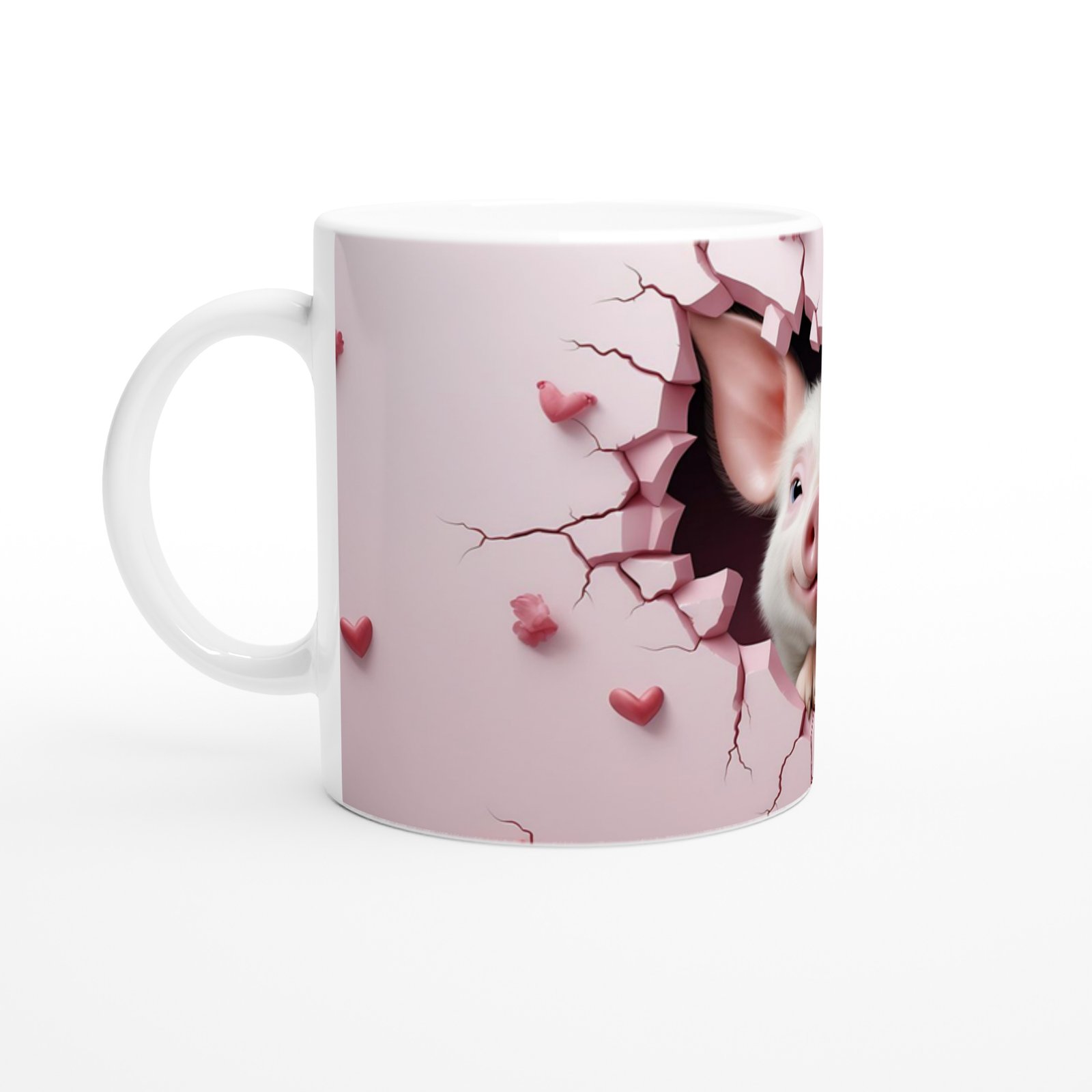 Çatlaktan Bakan Sevimli Domuz Temalı Baskılı Kupa Bardak - 2