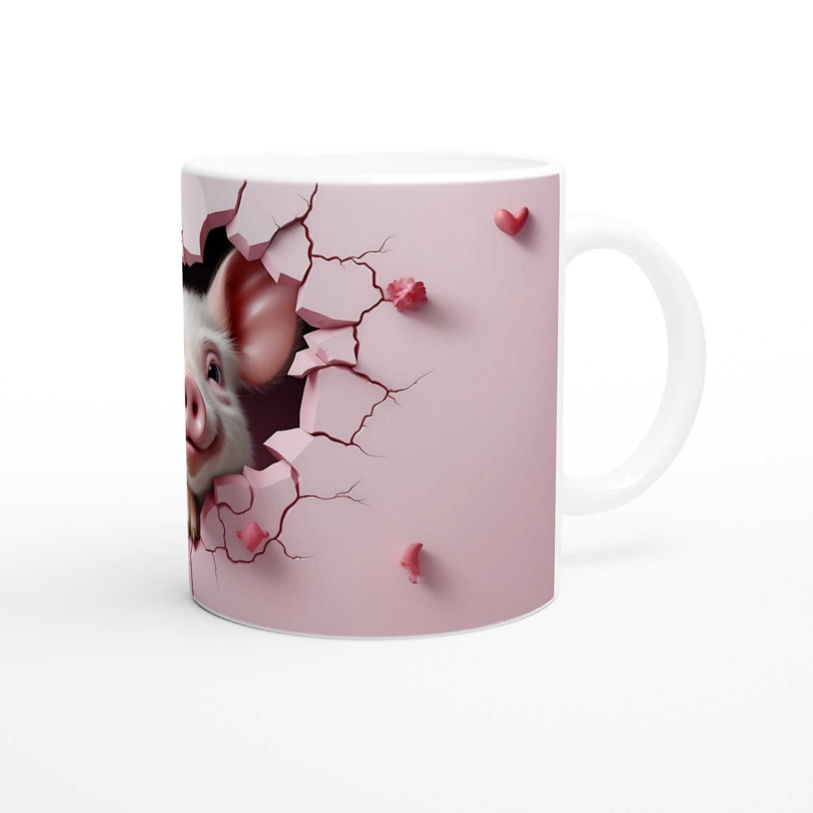 Çatlaktan Bakan Sevimli Domuz Temalı Baskılı Kupa Bardak - 3