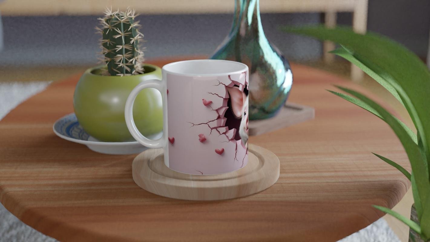 Çatlaktan Bakan Sevimli Domuz Temalı Baskılı Kupa Bardak - 4