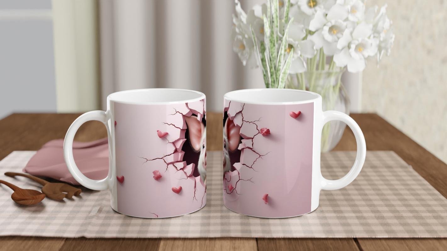 Çatlaktan Bakan Sevimli Domuz Temalı Baskılı Kupa Bardak - 5