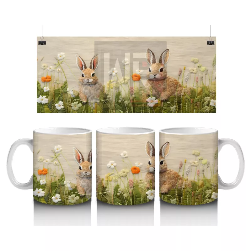 Çayırlıkta Oturan İki Tavşan – Baskılı Kahve Kupası