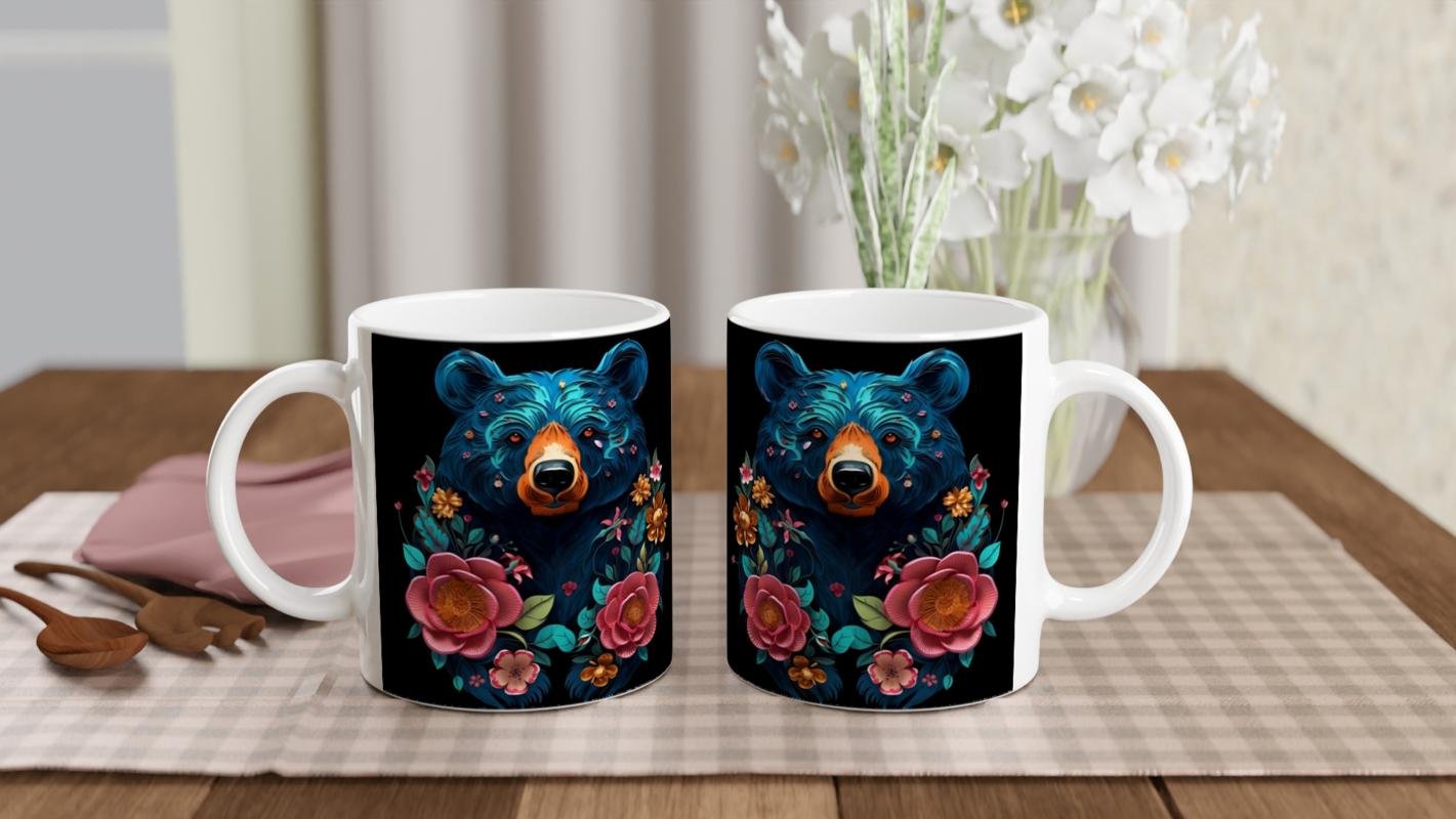 Çiçek Bahçesindeki Mavi Ayı Kupa Bardak - 5