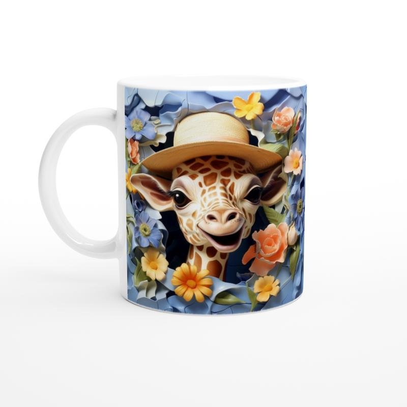 Çiçek Bahçesinden Bakan Şapkalı Zürafa Temalı Baskılı Kupa Bardak