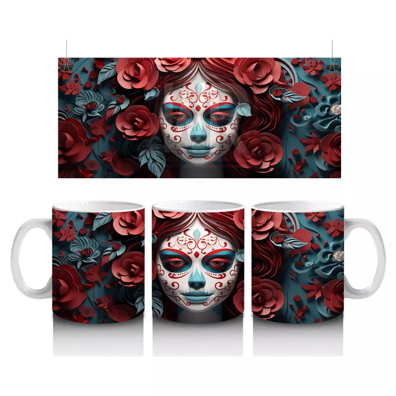 Çiçek Çerçevesi İçinde Gotik Mavi Maske – Hediyelik Kahve Kupası