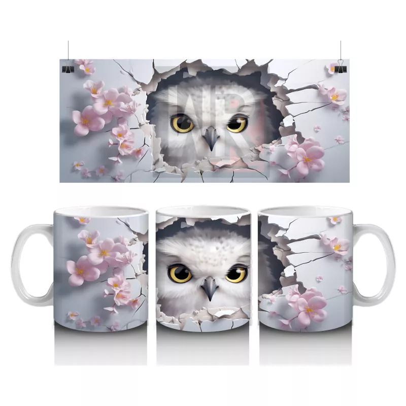 Çiçek Desenli Fon Üzerinde Baykuş Figürü – Baskılı Kupa