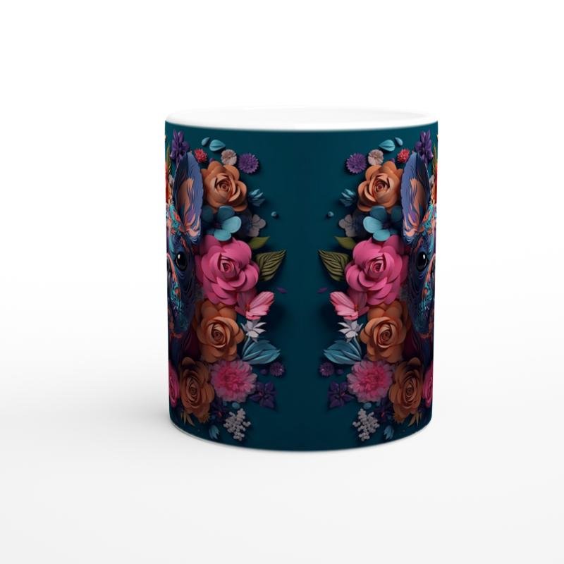 Çiçek Desenli Fransız Bulldog Temalı Baskılı Kupa Bardak - 2