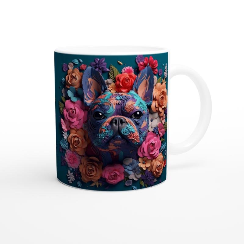 Çiçek Desenli Fransız Bulldog Temalı Baskılı Kupa Bardak - 3