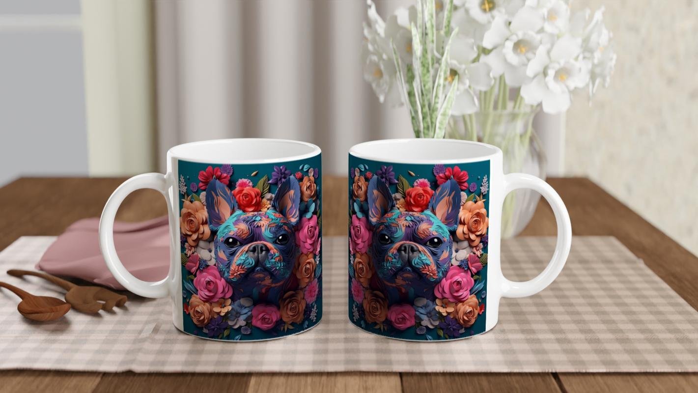 Çiçek Desenli Fransız Bulldog Temalı Baskılı Kupa Bardak - 5