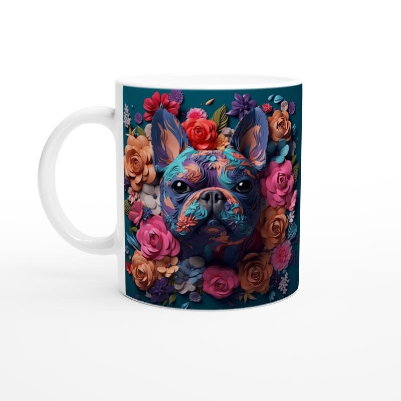 Çiçek Desenli Fransız Bulldog Temalı Baskılı Kupa Bardak
