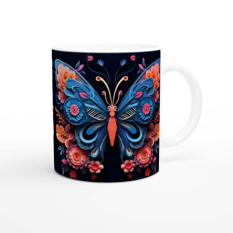 Çiçek Kanatlı Kelebek Baskılı Kupa Bardak - 3