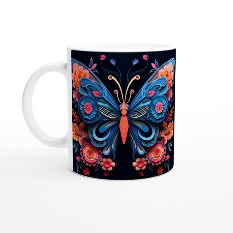 Çiçek Kanatlı Kelebek Baskılı Kupa Bardak