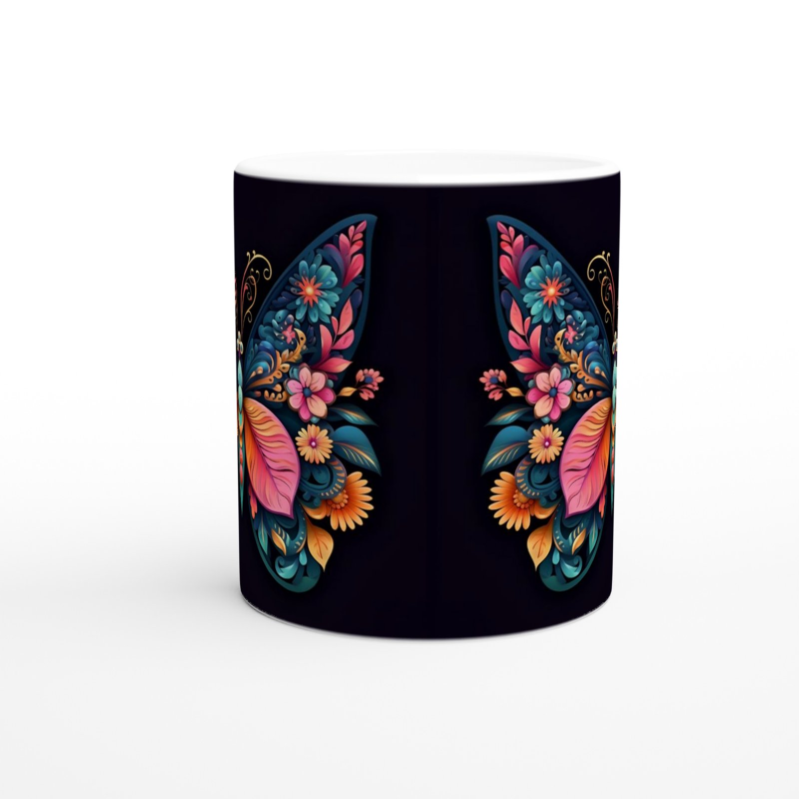 Çiçek Kanatlı Zarif Kelebek Temalı Sanatsal Kupa Bardak - 2