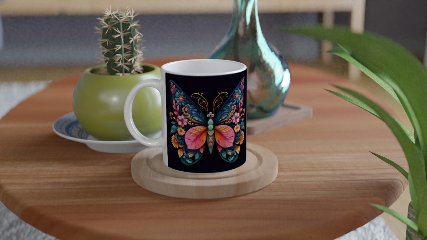 Çiçek Kanatlı Zarif Kelebek Temalı Sanatsal Kupa Bardak - 4