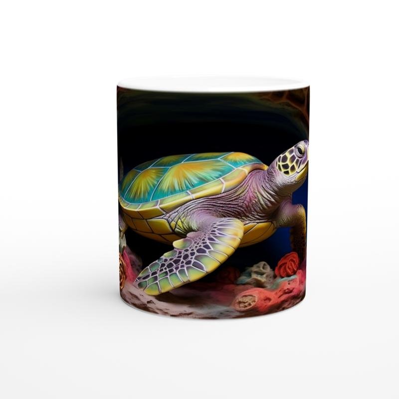 Çiçek Mercanlar ve Mavi Mağarada Deniz Kaplumbağası Kupa Bardak