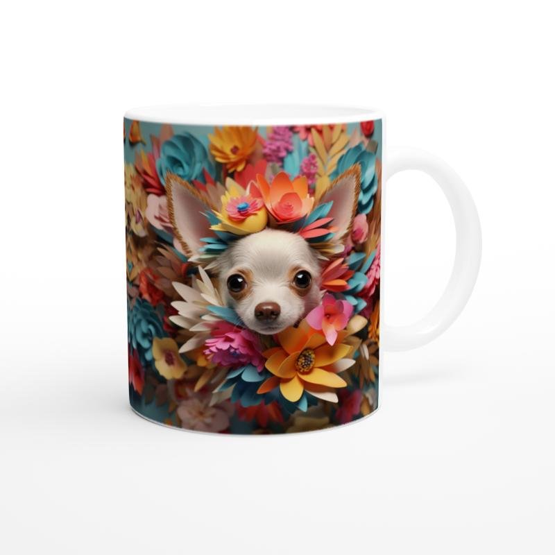 Çiçek Taçlı Chihuahua Temalı Baskılı Kupa Bardak - 2