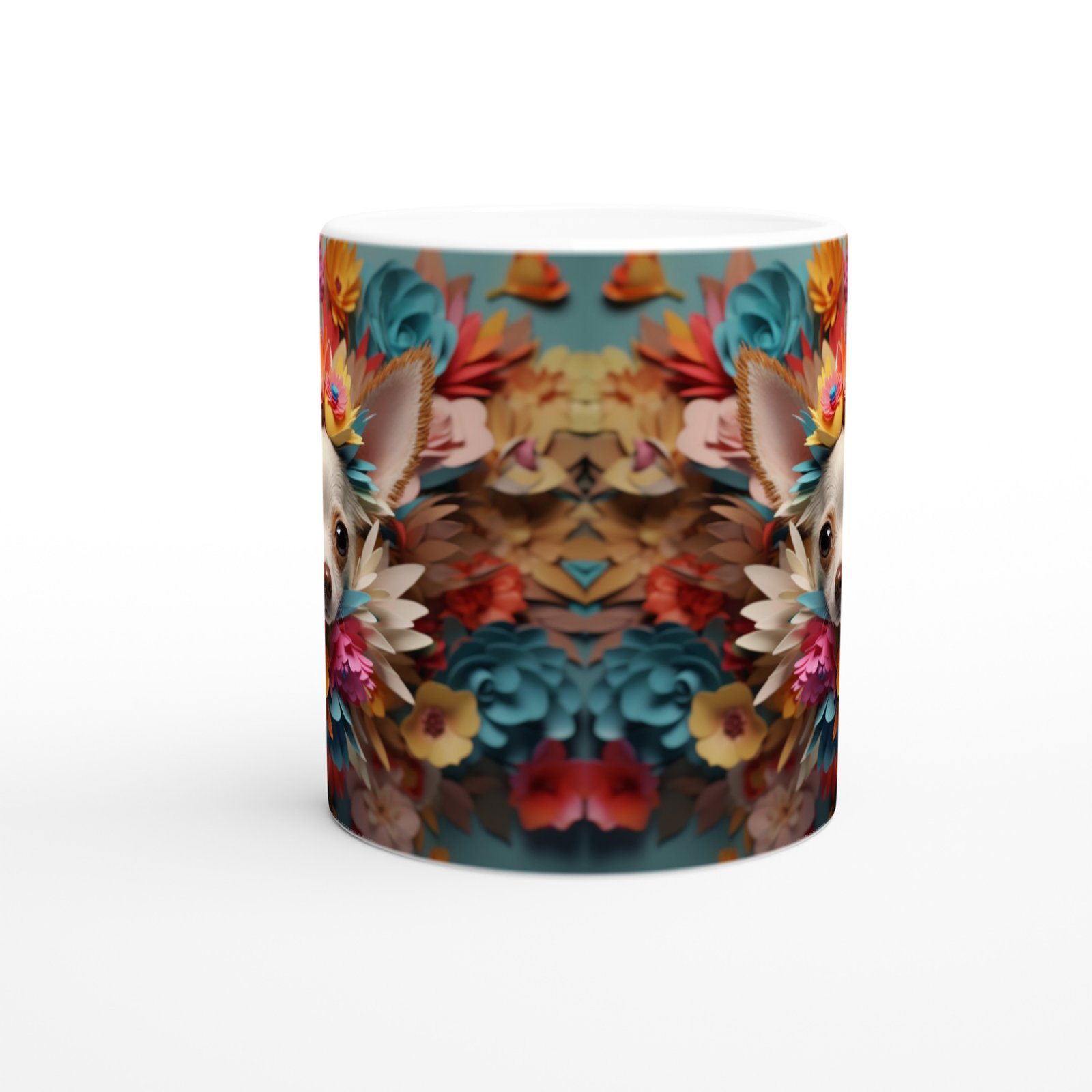 Çiçek Taçlı Chihuahua Temalı Baskılı Kupa Bardak - 3