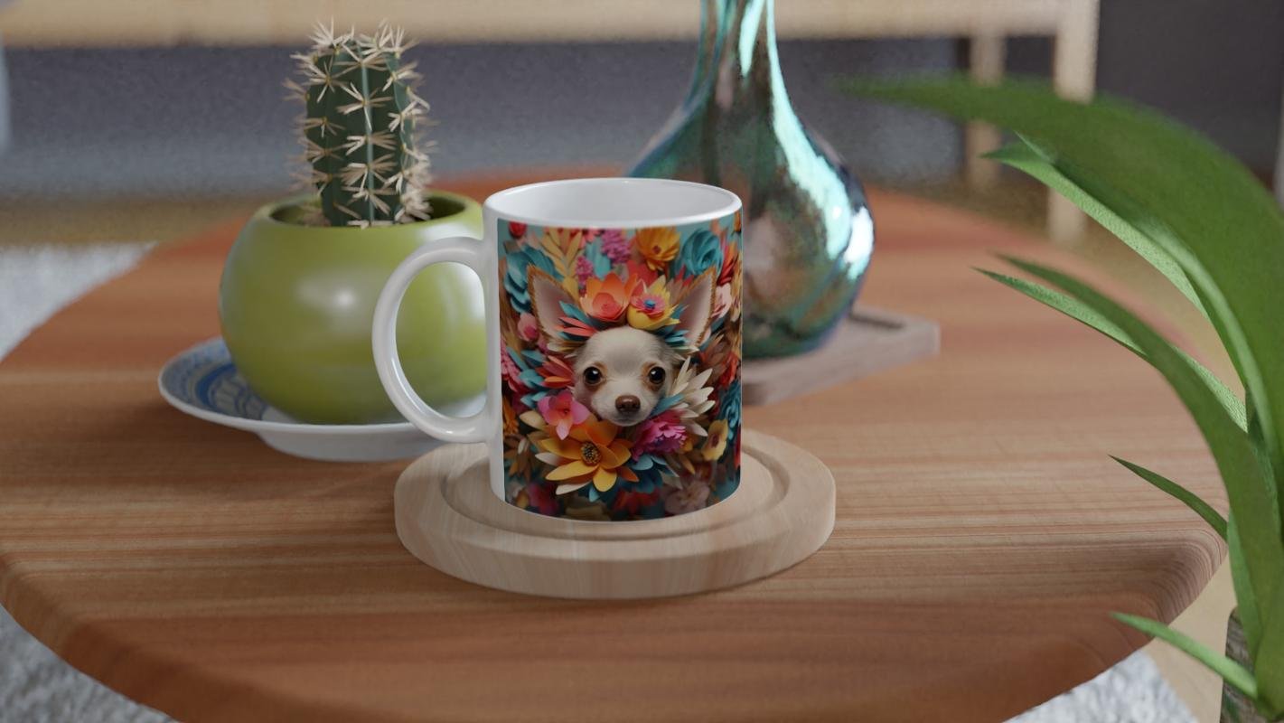 Çiçek Taçlı Chihuahua Temalı Baskılı Kupa Bardak - 4