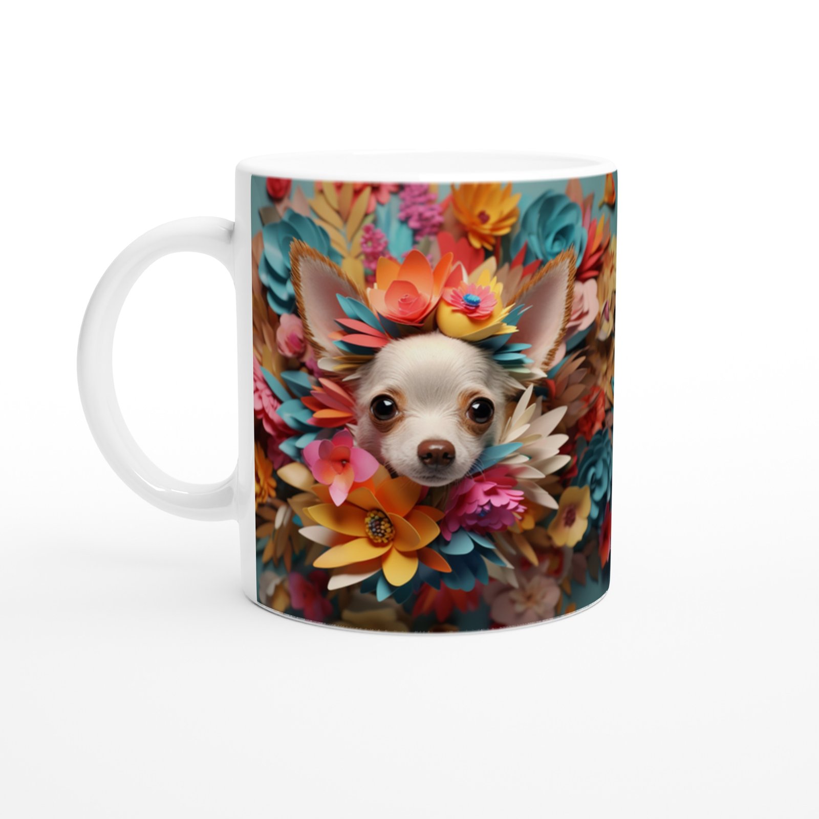 Çiçek Taçlı Chihuahua Temalı Baskılı Kupa Bardak