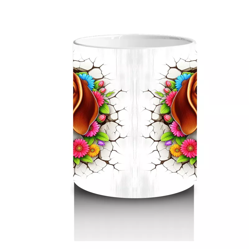 Çiçek Taçlı Neşeli Beagle Çifti – Baskılı Kahve Kupası - 3