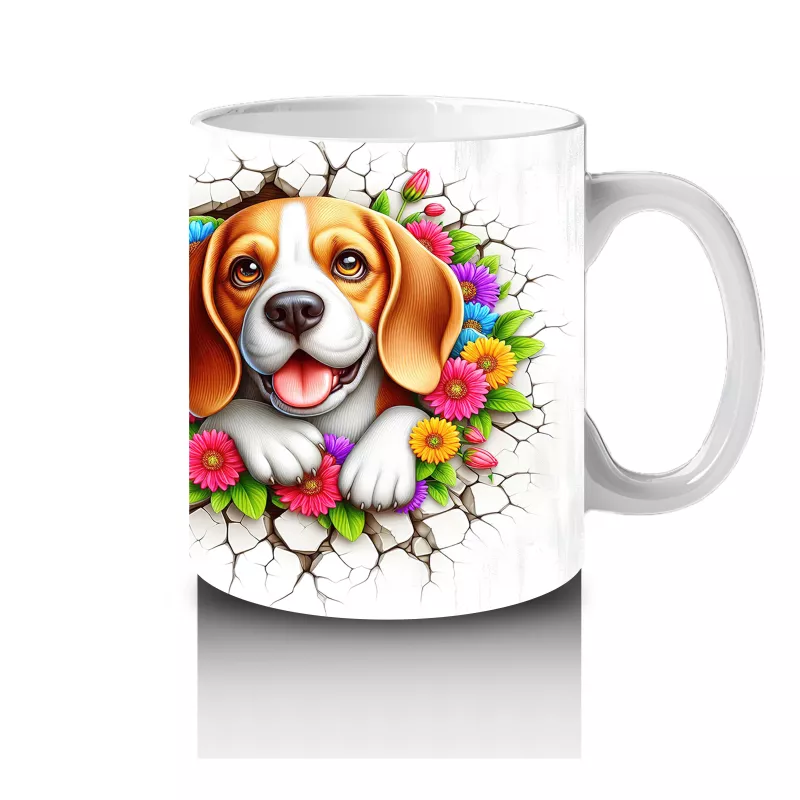 Çiçek Taçlı Neşeli Beagle Çifti – Baskılı Kahve Kupası - 4