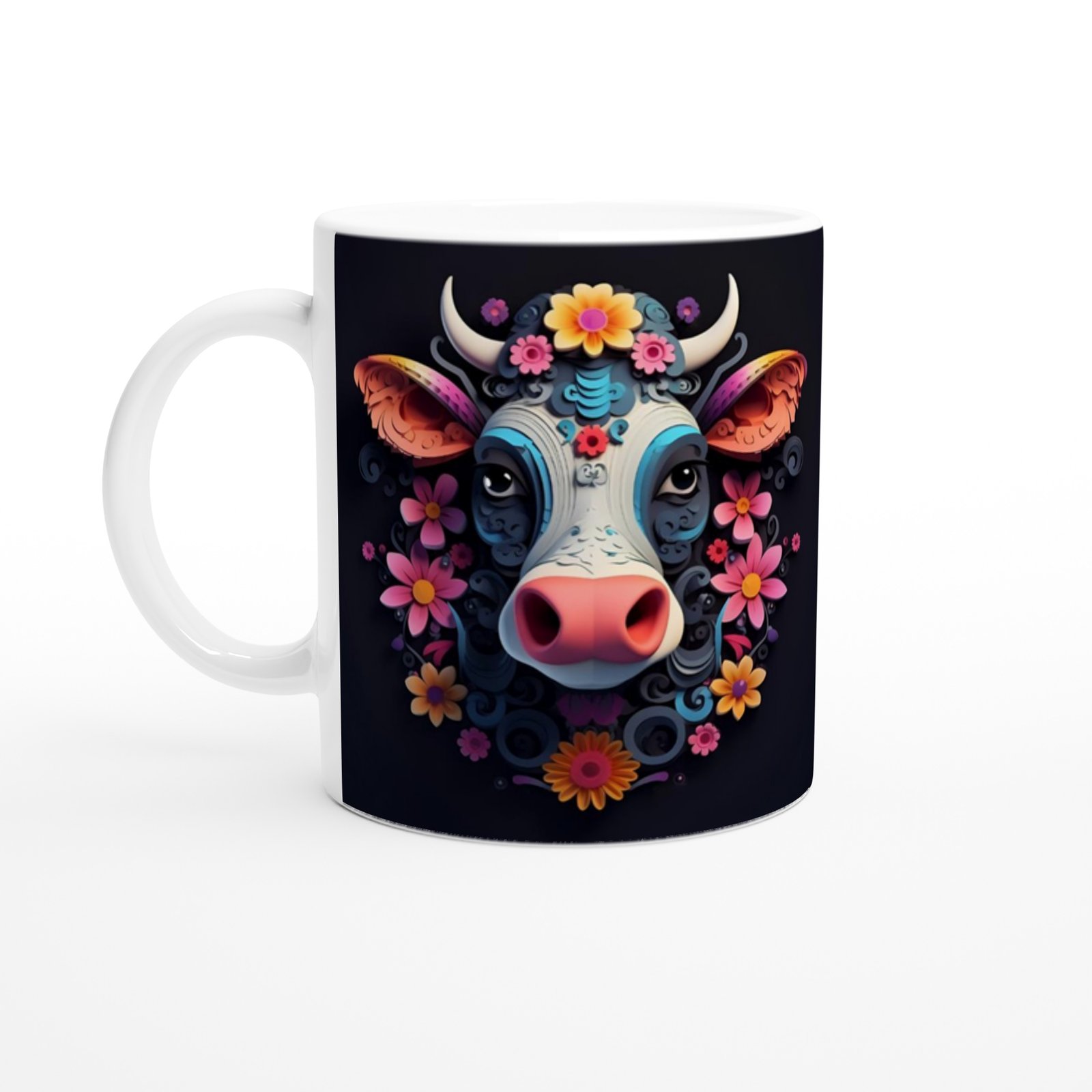 Çiçek Taçlı Renkli İnek Baskılı Kupa Bardak