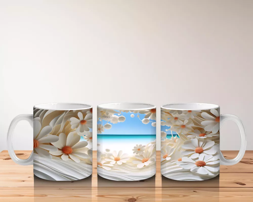 Çiçek Tünelinden Mavi Deniz Manzarası – Yaz Temalı Kupa Bardak - 5