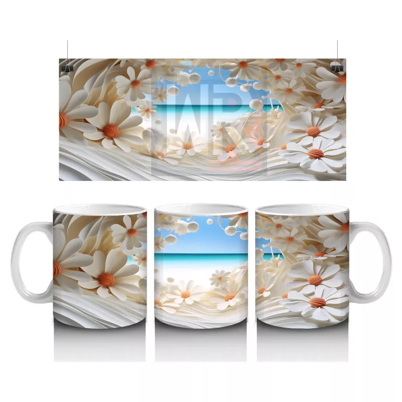 Çiçek Tünelinden Mavi Deniz Manzarası – Yaz Temalı Kupa Bardak