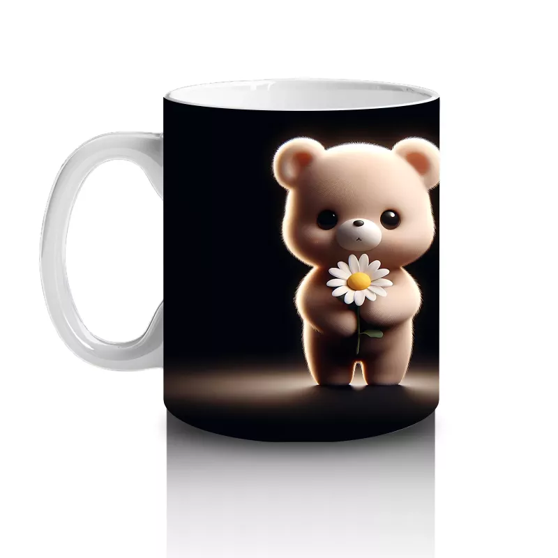 Çiçek Tutan Sevimli Ayıcık Figürü – Baskılı Kahve Kupası - 2