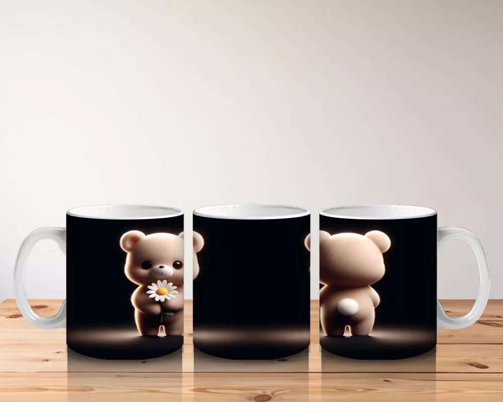 Çiçek Tutan Sevimli Ayıcık Figürü – Baskılı Kahve Kupası - 5