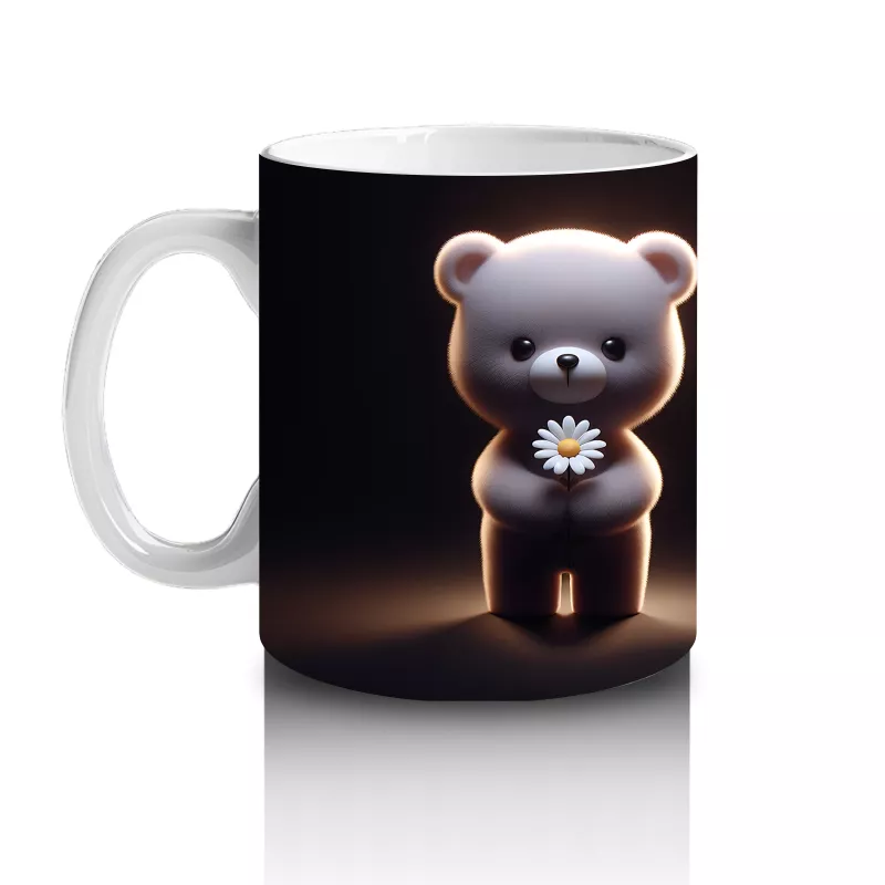 Çiçek Tutan Sevimli Ayıcık Figürü (Ön ve Arka Görünüm) - Baskılı kahve kupası - 2