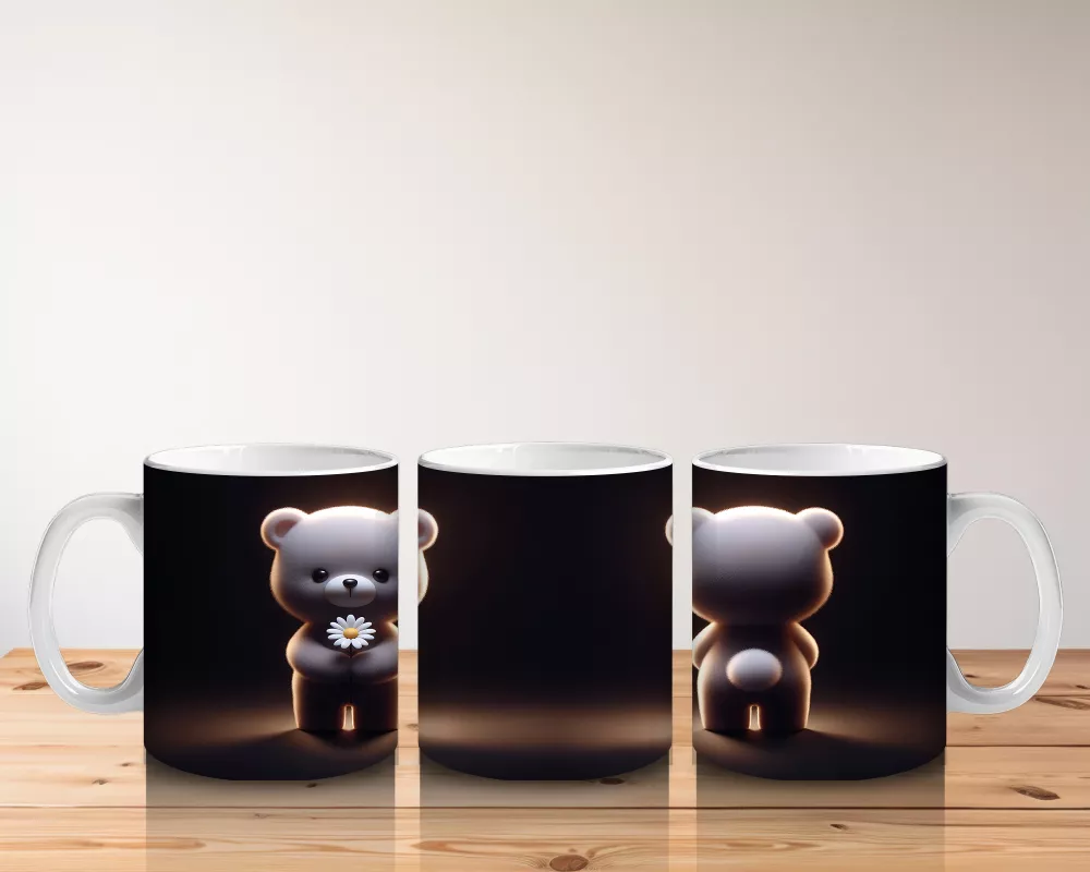 Çiçek Tutan Sevimli Ayıcık Figürü (Ön ve Arka Görünüm) - Baskılı kahve kupası - 5