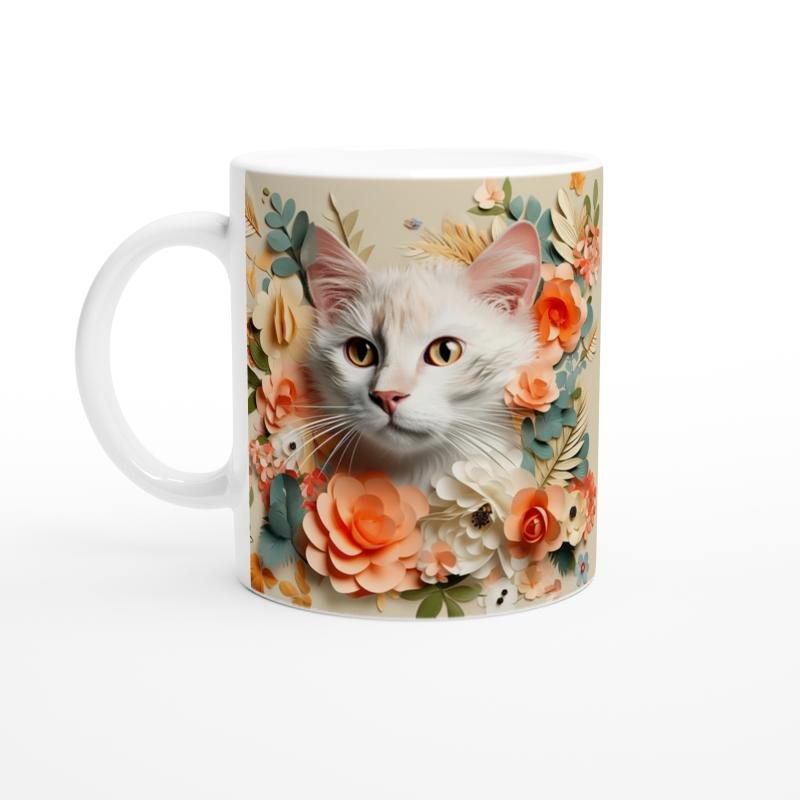 Çiçekler Arasında Bakışan Kedi Temalı Baskılı Kupa Bardak