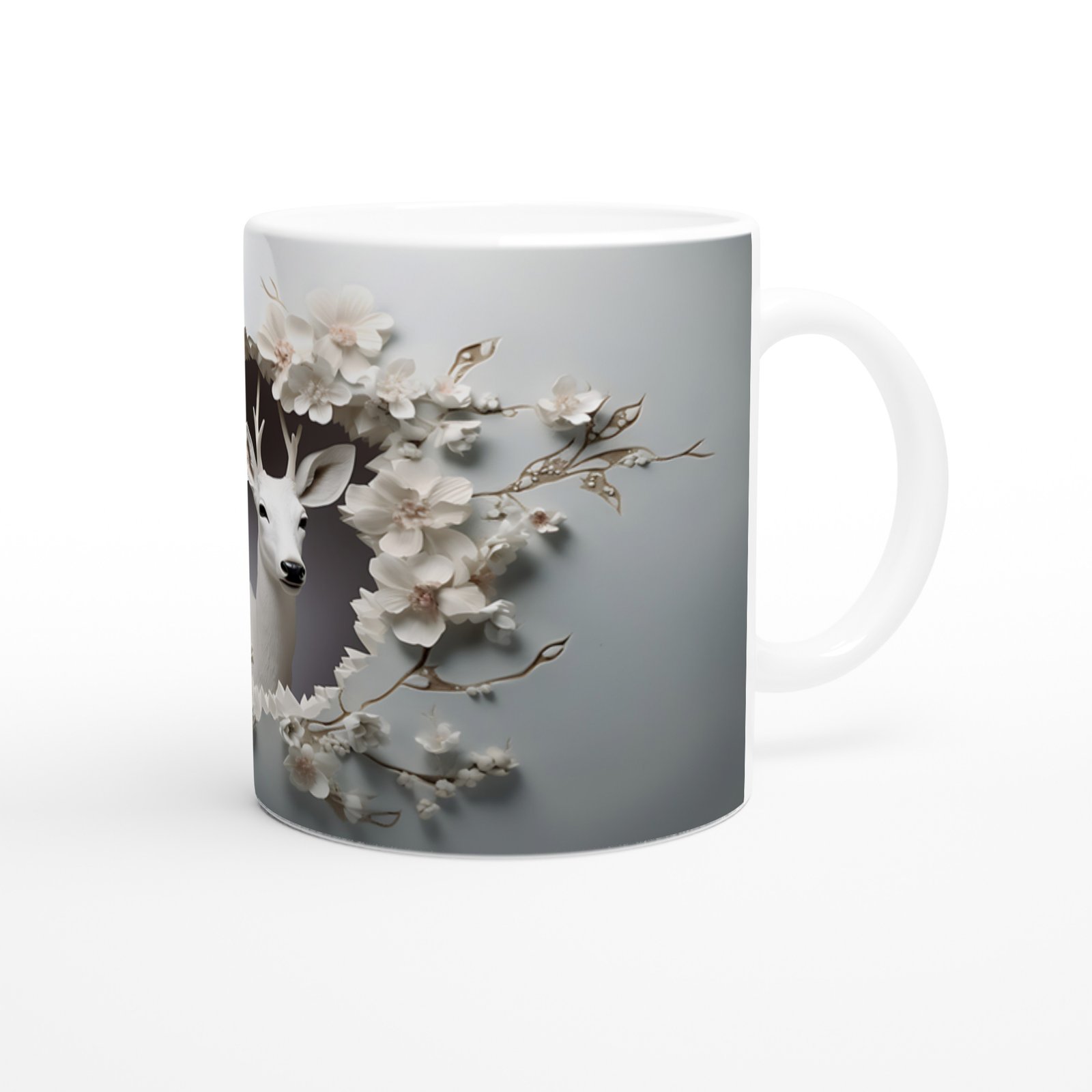 Çiçekler Arasında Beliren Beyaz Geyik Baskılı Kupa Bardak - 3